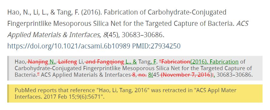 Reference displayed with comments or tracked changes