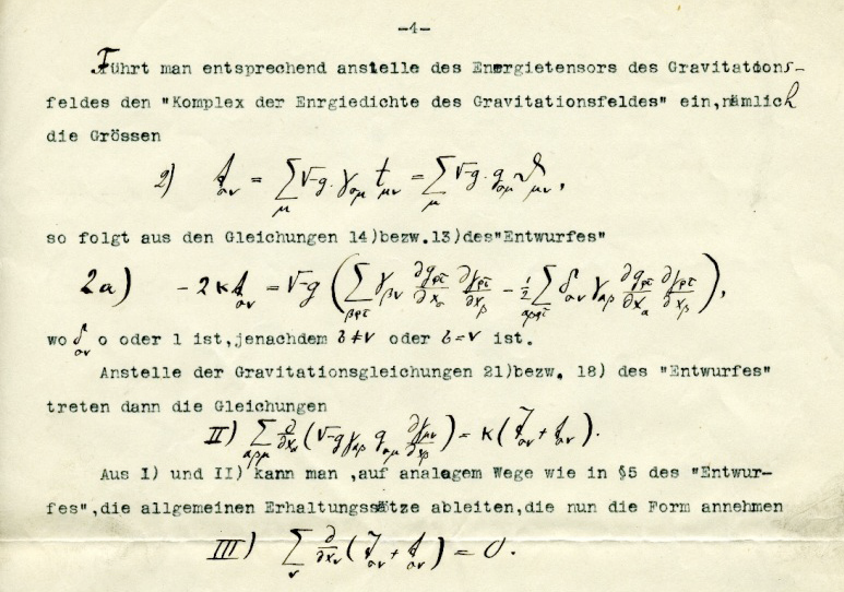 A typed manuscript in German with hand-written display and inline math equations