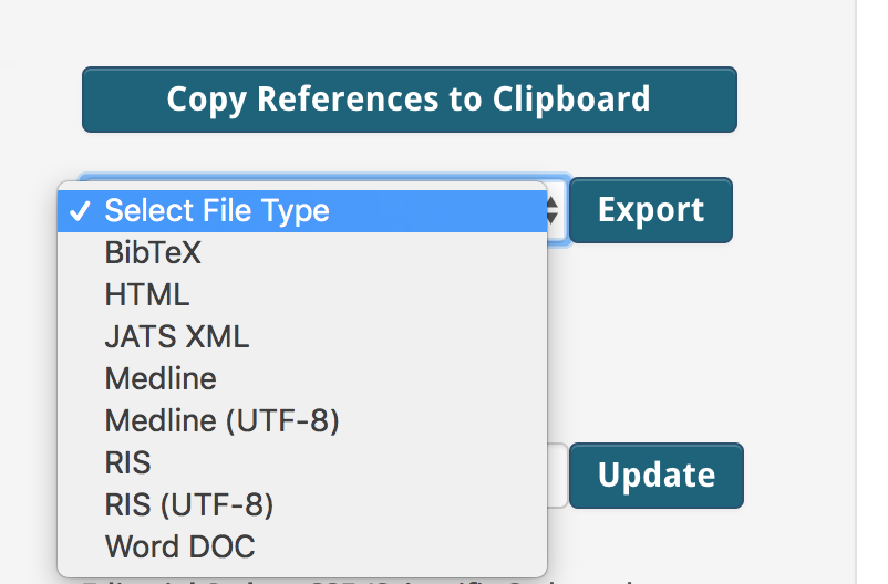 A screenshot showing the Edifix dropdown list of export options.